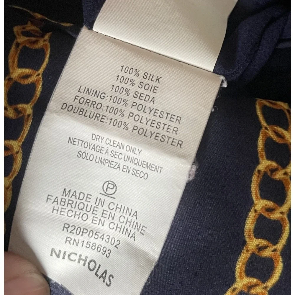 NICHOLAS US 2 Samira 100% Silk Wide Leg Jumpsuit Navy‎ Blue Gold Chain Old Money